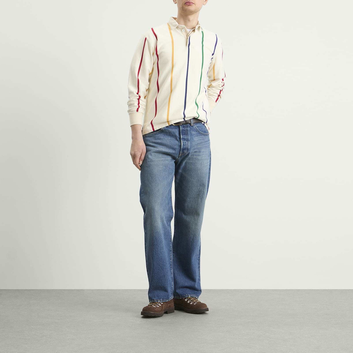 Drake's Men's Colourful Vertical Stripe Rugby in White Multi Drake's
