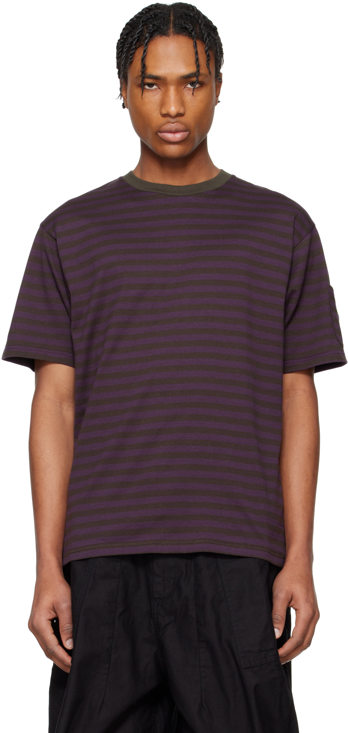 Tシャツ・カットソー NEEDLES Men T Shirts QV305PL Purple purple-and-black-cotton-stripe