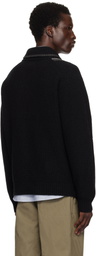 BEAMS PLUS Black Full Zip Shawl Collar Sweater