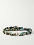 Mikia - Silver, Turquoise, Tiger's Eye and Cotton Beaded Wrap Bracelet