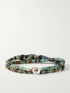 Mikia - Silver, Turquoise, Tiger's Eye and Cotton Beaded Wrap Bracelet