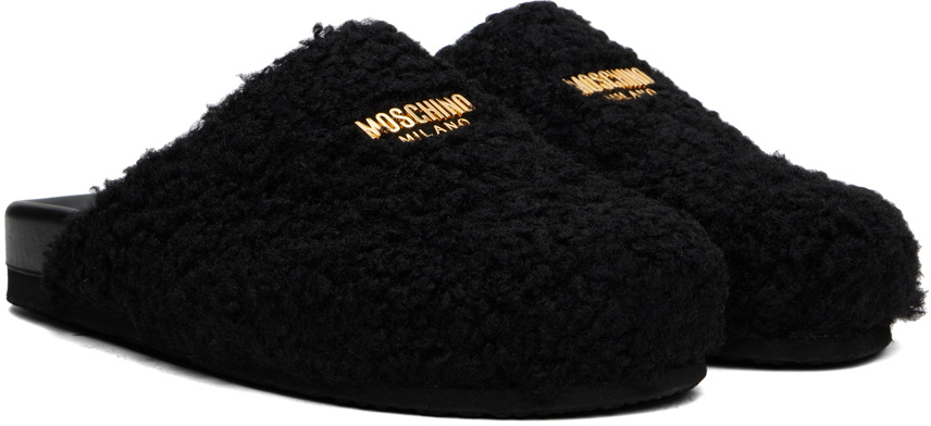 Moschino Black Shearling Slippers