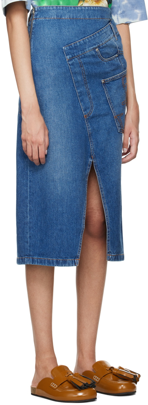 JW Anderson Blue Twisted Denim Midi Skirt JW Anderson