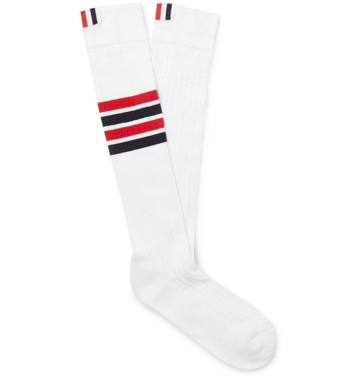 Photo: Thom Browne - Striped Cotton-Blend Over-The-Calf Socks - White