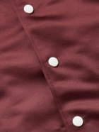 Golden Bear - Striped Cotton-Blend Trimmed Satin Varsity Jacket - Burgundy