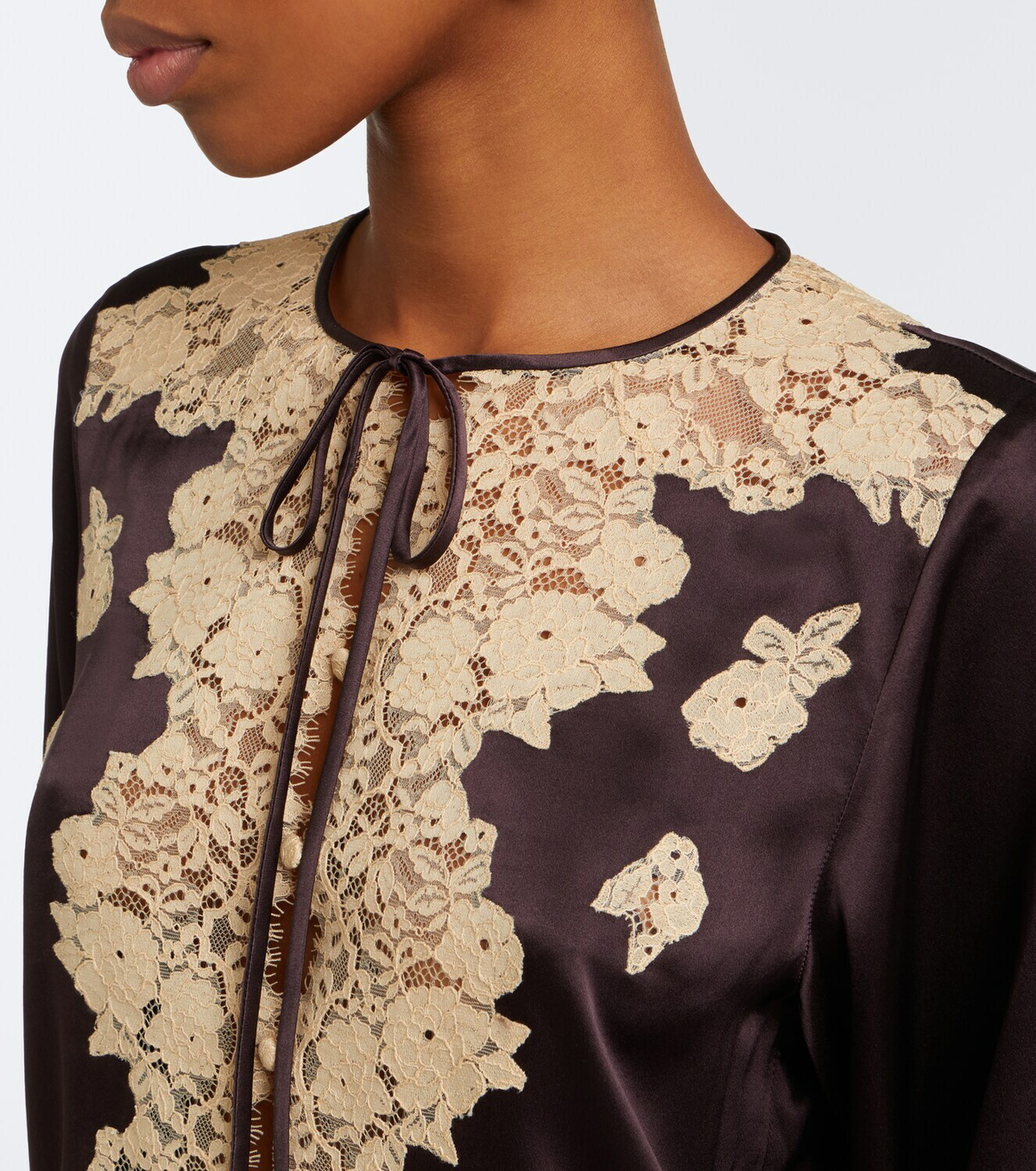 Dôen Lucine lace-trimmed silk satin blouse