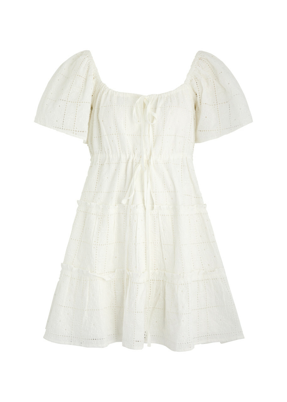 ganni broderie-anglaise cotton mini dress GANNI broderie-anglaise Cotton Minidress | White