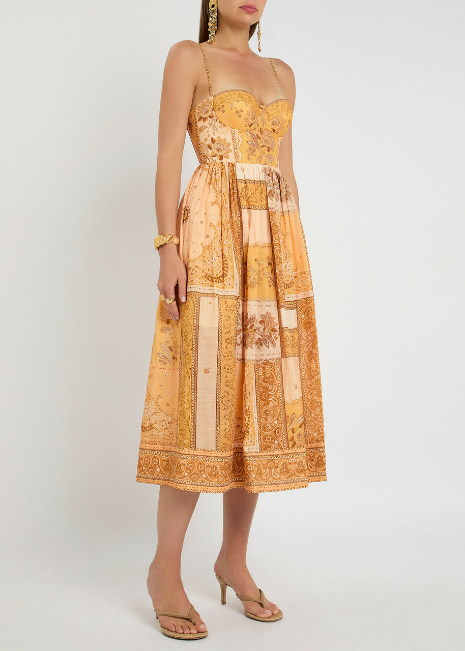 Zimmermann Lucky Corset Printed Cotton Midi Dress Multi Print