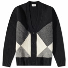 Officine Generale Men's Miles Argle Cardigan in Black/Grey/Ecru