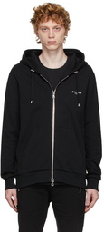 Balmain Black Flocked Logo Zip-Up Hoodie