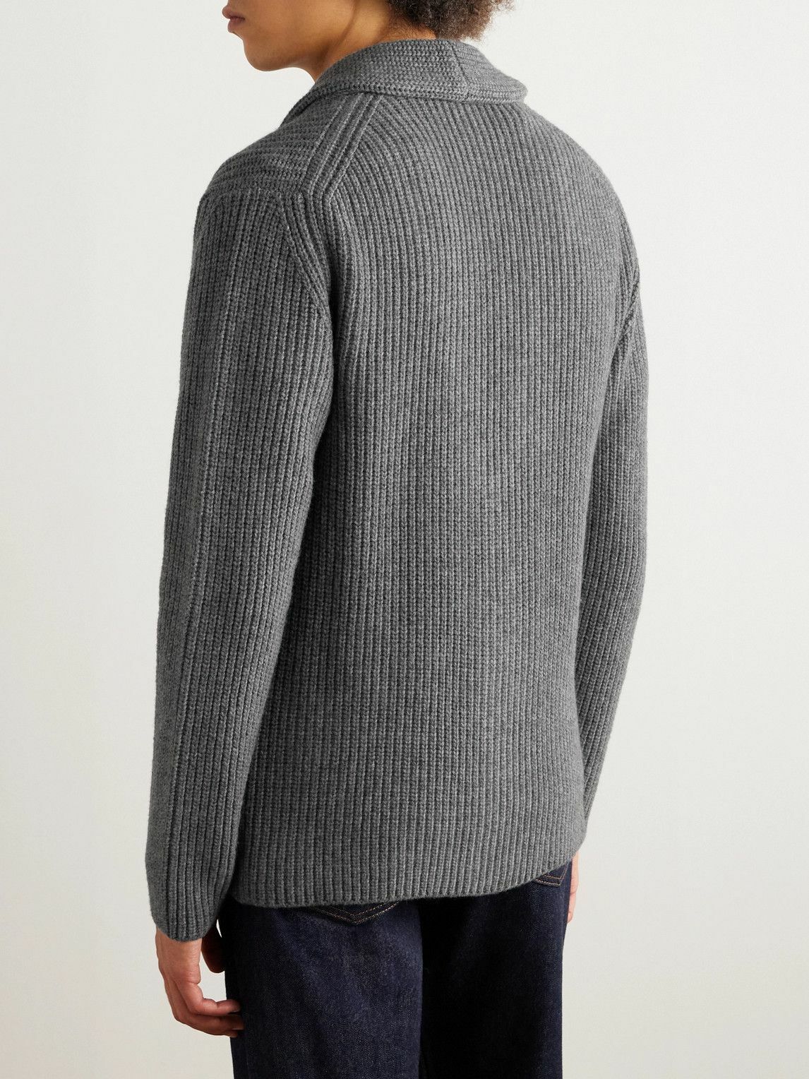 Boglioli - Shawl-Collar Ribbed Wool and Cashmere-Blend Cardigan - Gray