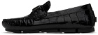 Versace Black Croc-Effect Leather Driver Loafers