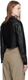 AURALEE Black Cropped Riders Lamb Leather Jacket