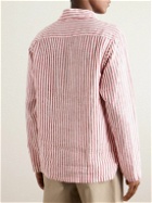 Drake's - Striped Linen Half-Placket Shirt - Red