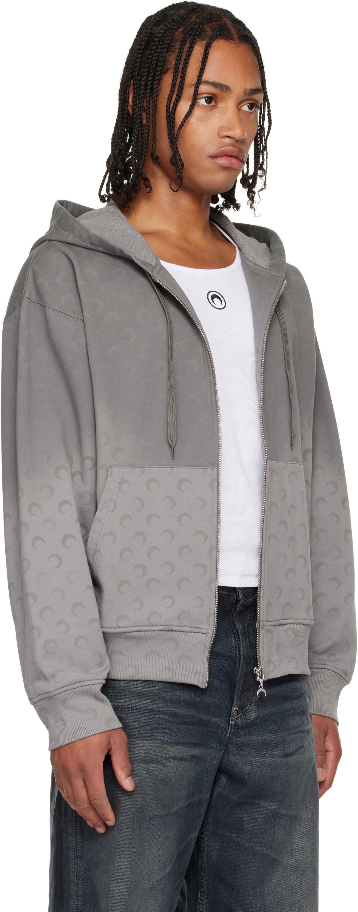 Marine Serre Gray Faded Moon Sleeve Hoodie