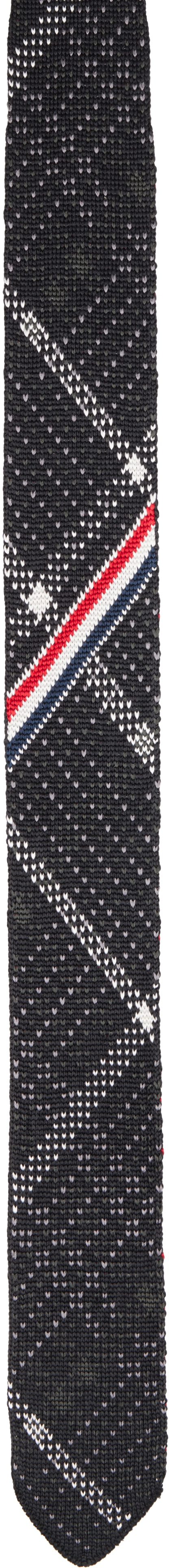 Thom Browne Black Plaid Check Silk Knit RWB Tie