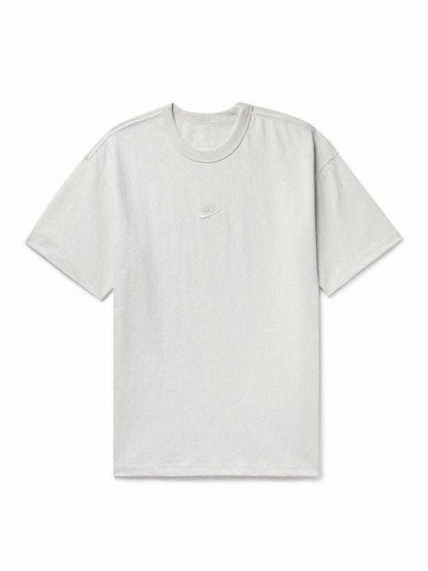 Photo: Nike - Sportswear Premium Essentials Logo-Embroidered Cotton-Jersey T-Shirt - Neutrals