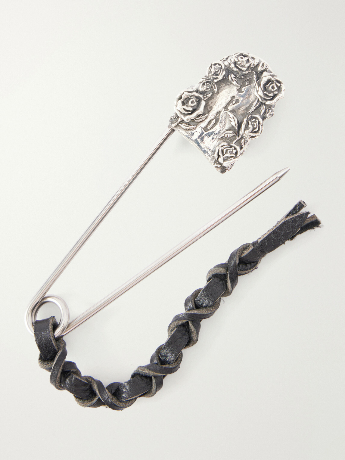 Enfants Riches Déprimés - Oversized Safety Pin Leather-Trimmed Sterling Silver Keyring
