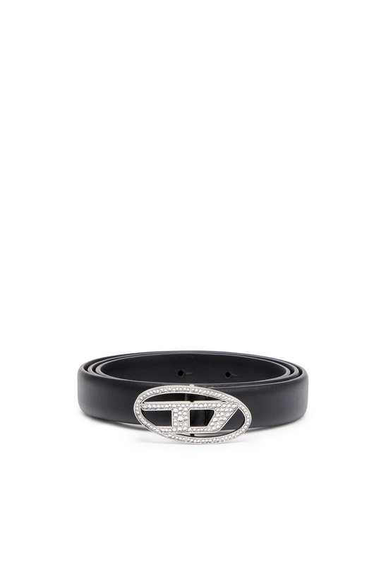 Photo: Diesel 1.9cm slim leather belt with crystal buckle - Belts Womens in Black
