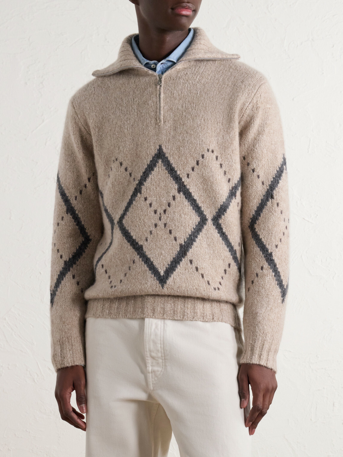 Brunello Cucinelli - Fair Isle Cashmere and Silk-Blend Half-Zip Sweater - Neutrals
