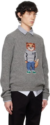 Maison Kitsuné Gray Dressed Fox Intarsia Sweater