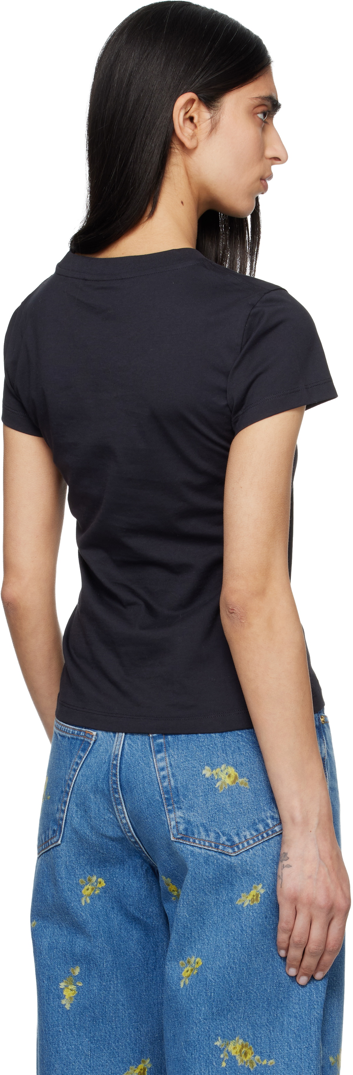 GANNI Black Baby Fit Crochet Patch T-shirt