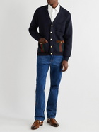 GUCCI - Horsebit Suede and Webbing-Trimmed Wool-Blend Cardigan - Blue