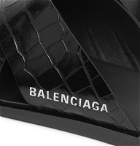 Balenciaga - Logo-Print Croc-Effect Leather Slides - Black