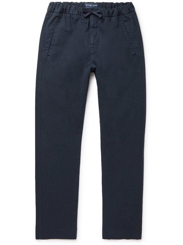 Photo: Frescobol Carioca - Oscar Slim-Fit Tapered Linen and Cotton-Blend Drawstring Trousers - Blue