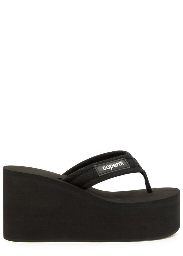 Photo: Coperni 90 Canvas Thong Wedge Sandals Black