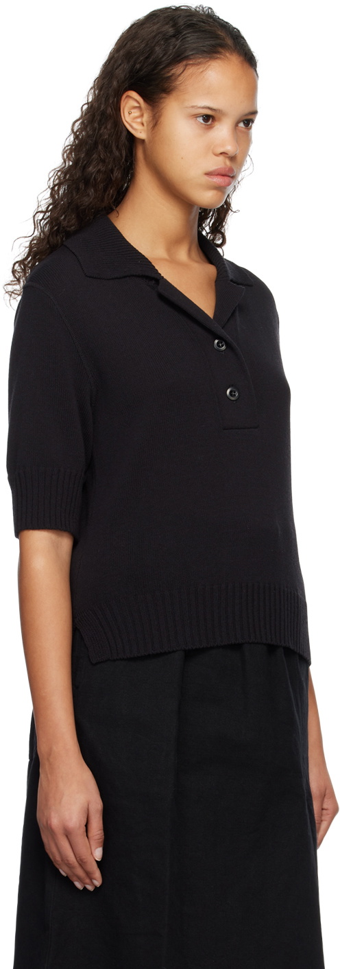Margaret Howell Black Wide Placket Polo