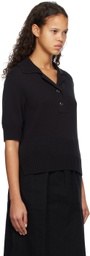 Margaret Howell Black Wide Placket Polo