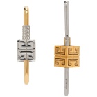 Givenchy Gold and Silver Lock Asymmetrical Earrings
