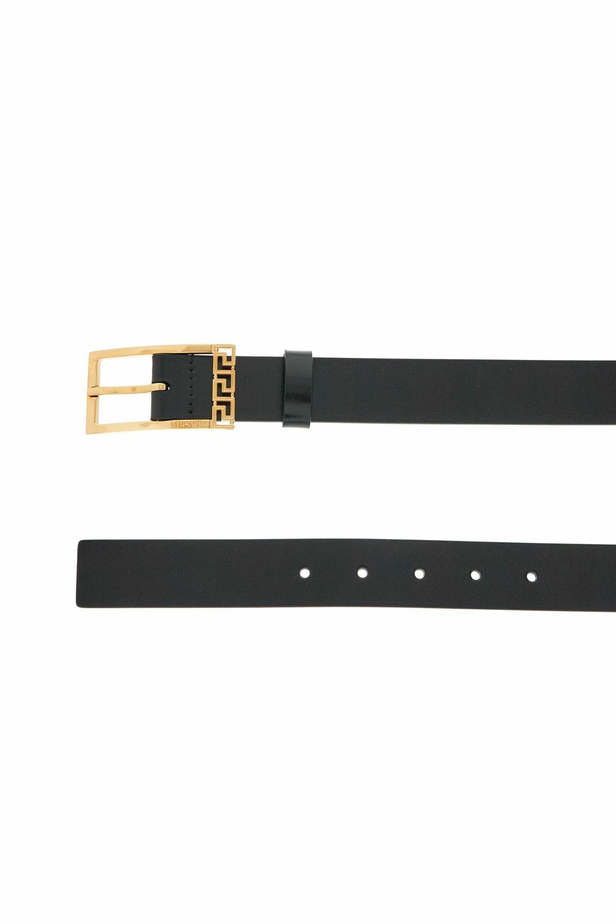 VERSACE black brushed calfskin belt 30 mm with geometric buckle Black