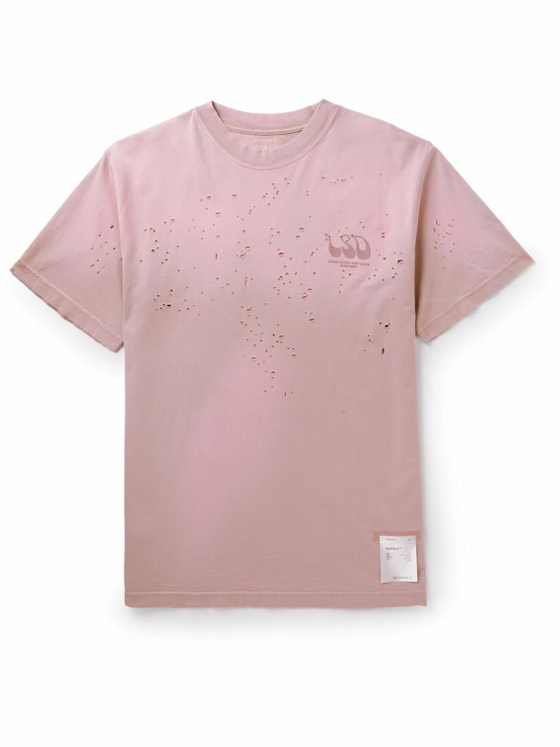 Photo: Satisfy - Distressed Logo-Print MothTech™ Cotton-Jersey T-Shirt - Pink