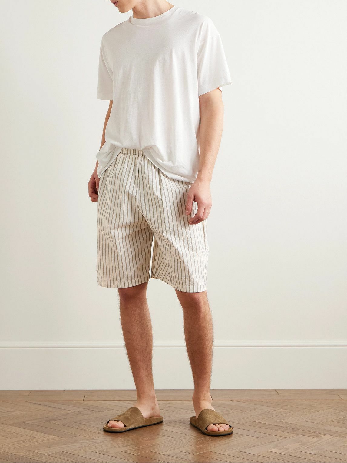 最終値下 The Row Zindel Shorts ショーツ The Row - Zindel Straight-Leg Striped Cotton Shorts - Neutrals The Row
