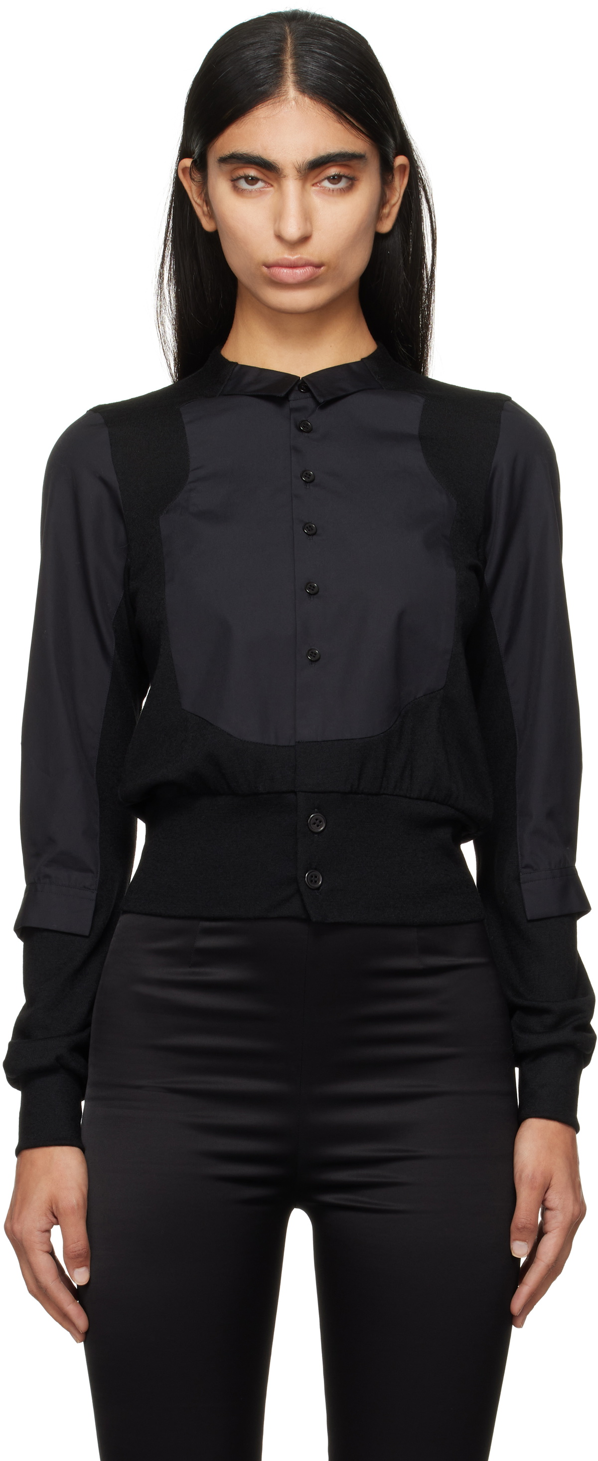 Noir Kei Ninomiya Black Hybrid Cardigan
