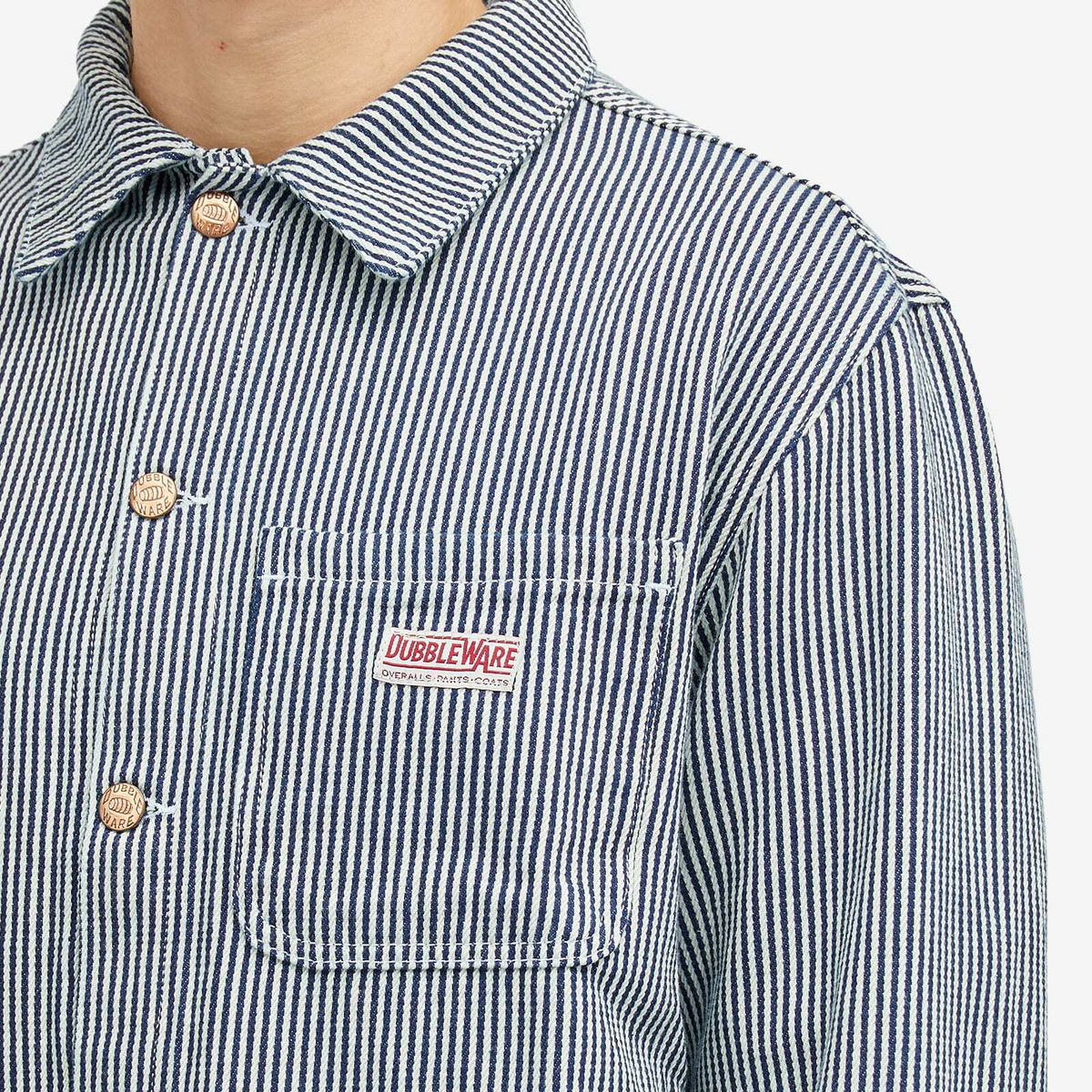 Dubbleware Men's Amherst Hickory Stripe Chore Jacket in White/Indigo