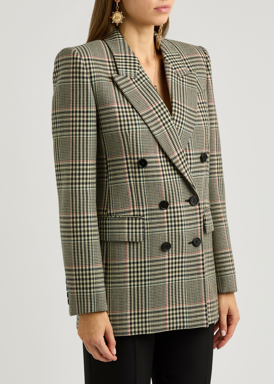 Chloe Women's Checked Double-breasted Wool Blazer Size 40 (UK12 / M), Features Peaked Lapels & Padded Shoulders Multicoloured 1