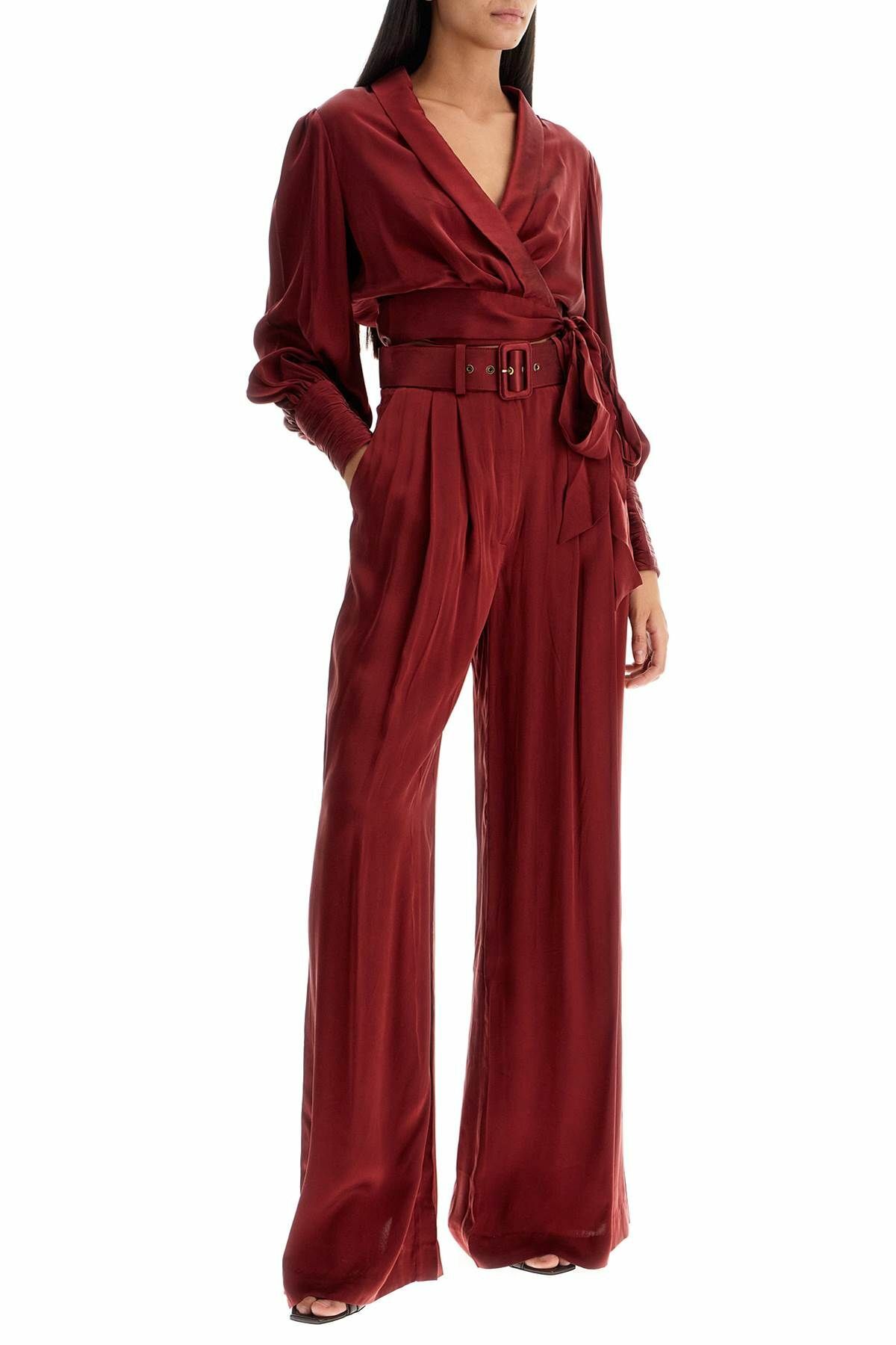 ZIMMERMANN silk satin palazzo pants in nine Red Zimmermann