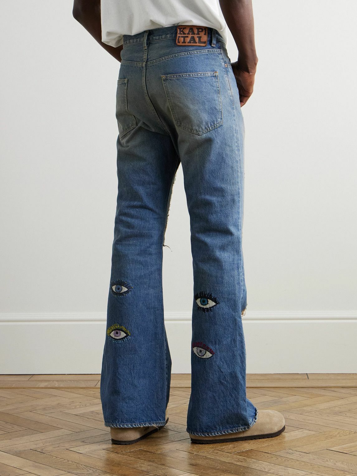 KAPITAL - Flared Distressed Patchwork Jeans - Blue KAPITAL