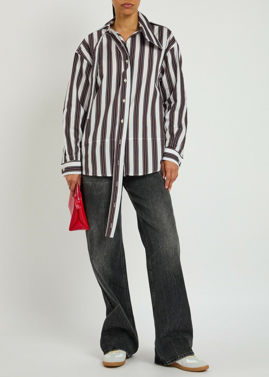 Meryll Rogge Deconstructed Striped Cotton-poplin Shirt White And Black