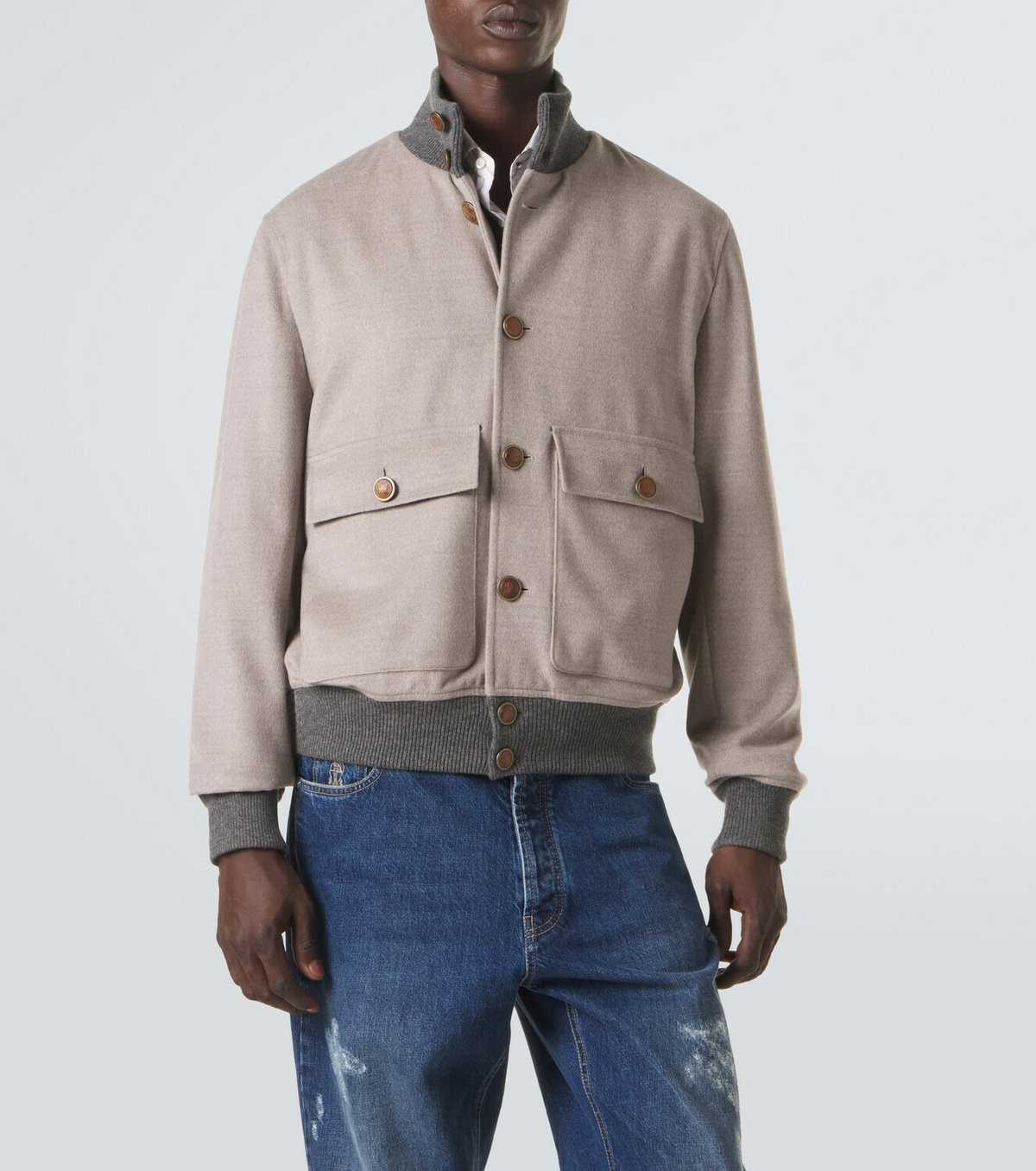 Brunello Cucinelli Cashmere-trimmed wool bomber jacket