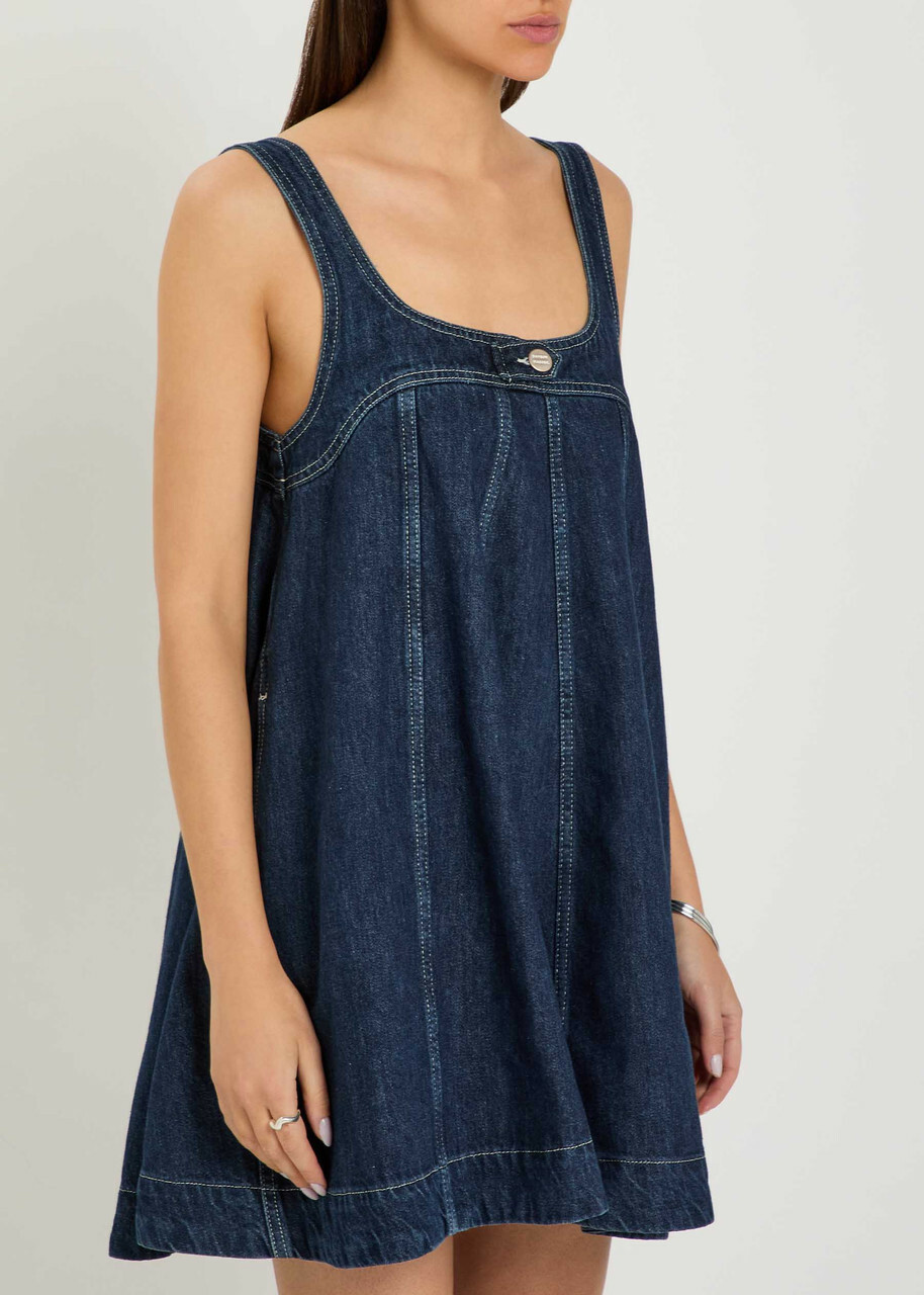 Damson Madder Immy Panelled Denim Mini Dress Dark Blue