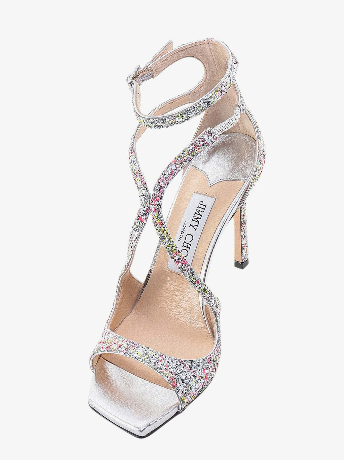 シューズ・サンダルその他 JIMMY CHOO Woman Heeled sandals Silver AZIA95QUI SILVER Azia 95 | Silver Liquid Metal Leather Sandals | JIMMY CHOO