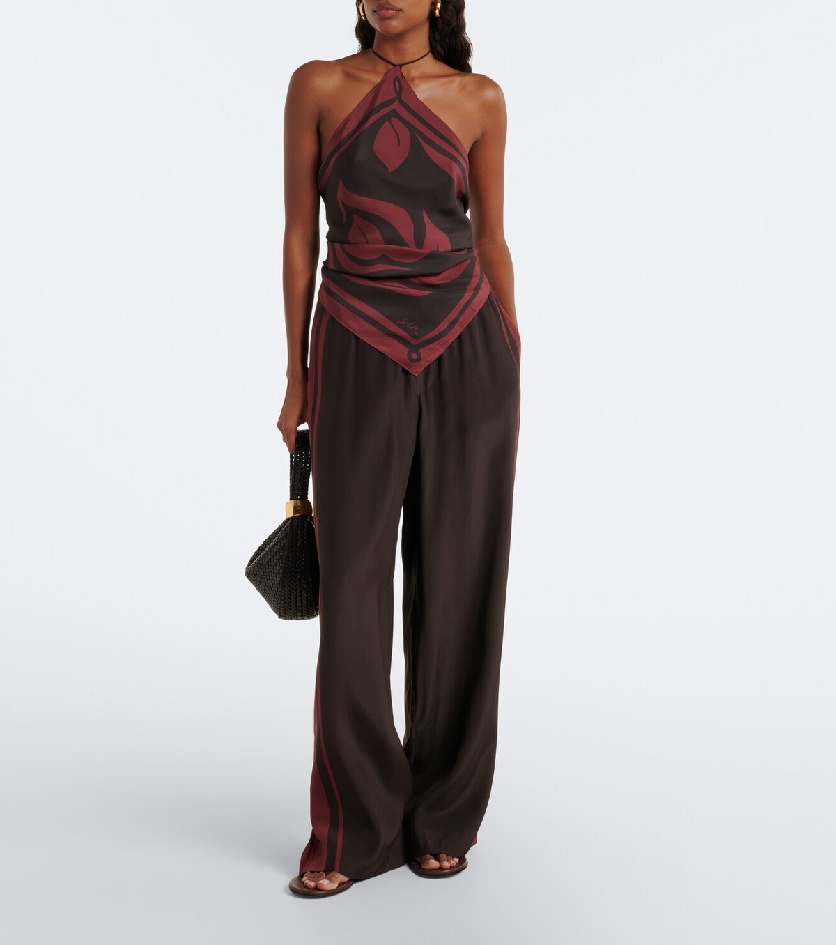 SIR Printed silk satin scarf top