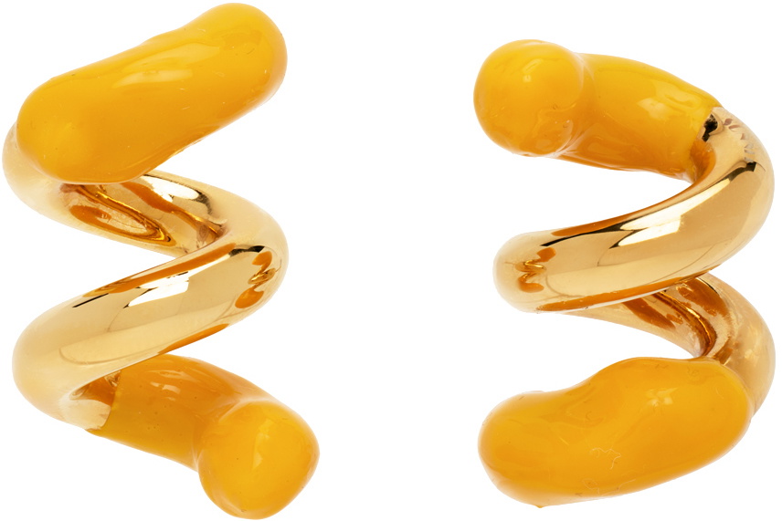 SUNNEI Gold & Yellow Fusillo Rubberized Earrings