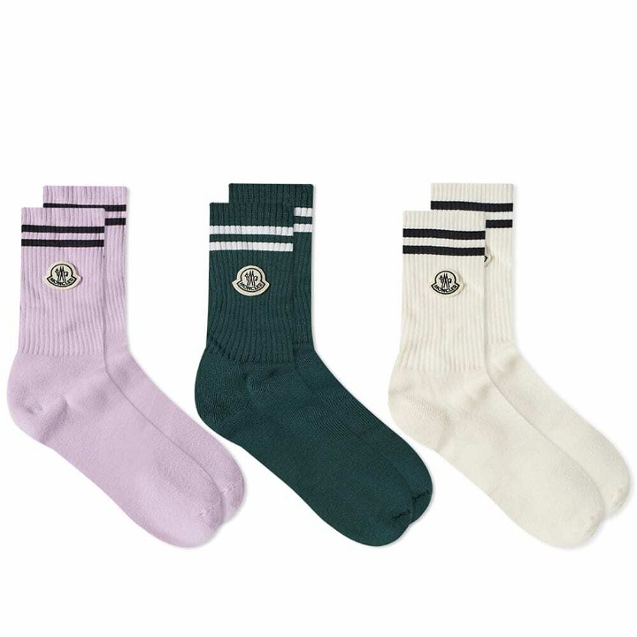 Photo: Moncler Men's Genius x Fragment 3 Pack Sock in Green/Pink/White