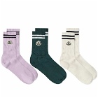 Moncler Men's Genius x Fragment 3 Pack Sock in Green/Pink/White