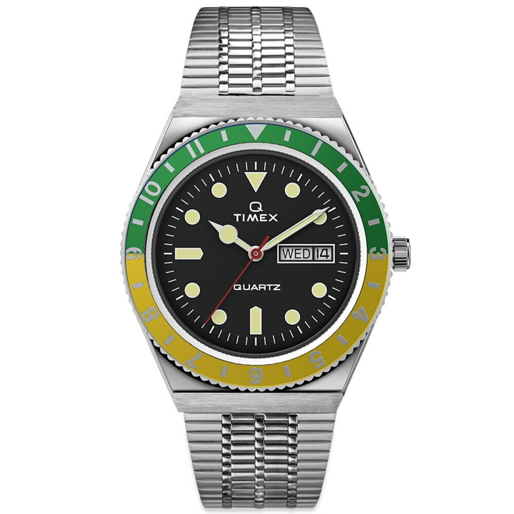 Photo: Timex Q Watch in Silver/Green/Yellow